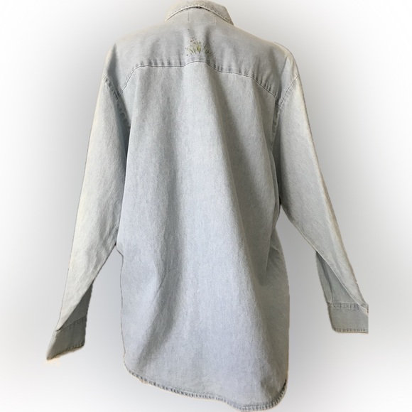 Denim Shirt Hand Painted MAJOR MARKDOWN Soft, Colorful Floral & Dragonflies L - Picture 3 of 11